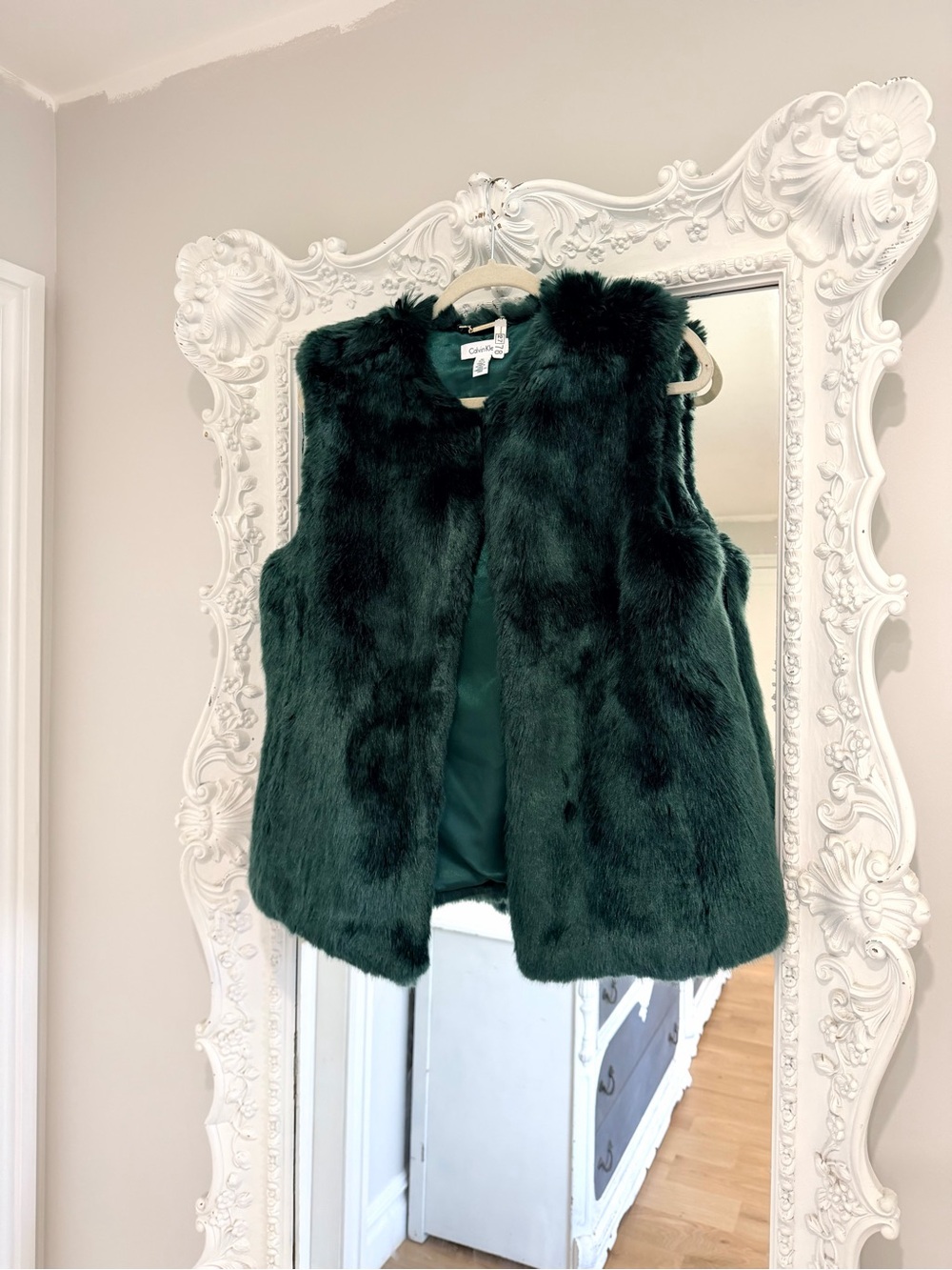 Calvin Klein Deep Emerald Green Faux Fur Vest Top